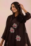 Buy_OMI_Black Chanderi, Cotton Satin Embroidery Cowl Neck Kurta Set _Online_at_Aza_Fashions