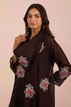 Shop_OMI_Black Chanderi, Cotton Satin Embroidery Cowl Neck Kurta Set _Online_at_Aza_Fashions