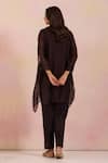 Shop_OMI_Black Chanderi, Cotton Satin Embroidery Cowl Neck Kurta Set _at_Aza_Fashions
