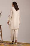 Shop_OMI_Off White Chanderi, Cotton Satin Embroidery Cowl Neck Kurta Set _at_Aza_Fashions