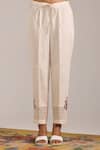 OMI_Off White Chanderi, Cotton Satin Embroidery Cowl Neck Kurta Set _at_Aza_Fashions