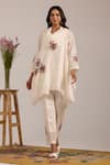 Buy_OMI_Off White Chanderi, Cotton Satin Embroidery Cowl Neck Kurta Set _at_Aza_Fashions