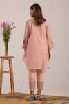 Shop_OMI_Pink Chanderi, , Satin Embroidery Cowl Neck Kurta Set _at_Aza_Fashions