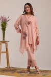 Buy_OMI_Pink Chanderi, , Satin Embroidery Cowl Neck Kurta Set _at_Aza_Fashions