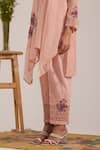 OMI_Pink Chanderi, , Satin Embroidery Cowl Neck Kurta Set _at_Aza_Fashions