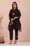 Buy_OMI_Black Chanderi, Cotton Satin Embroidery Cowl Neck Kurta Set _at_Aza_Fashions