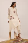 OMI_Off White Chanderi, Cotton Satin Embroidery Open Neck Kurta Set _Online_at_Aza_Fashions