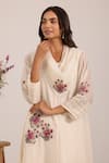 Shop_OMI_Off White Chanderi, Cotton Satin Embroidery Open Neck Kurta Set _Online_at_Aza_Fashions
