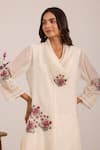 OMI_Off White Chanderi, Cotton Satin Embroidery Open Neck Kurta Set _at_Aza_Fashions