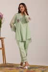 Shop_OMI_Green Chanderi, Cotton Satin Embroidery V-neck Sea Pant Set _Online_at_Aza_Fashions