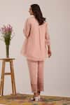 Shop_OMI_Pink Chanderi, Cotton Satin Embroidery Split V-neck Mul Pant Set _at_Aza_Fashions