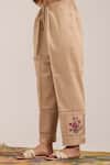 Buy_OMI_Beige Chanderi, Cotton Satin Embroidery Split V-neck Top And Pant Set 