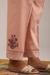 OMI_Pink Chanderi, Cotton Satin Embroidery Split V-neck Kurta Set _Online