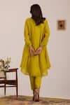OMI_Green Chanderi, Cotton Satin Embroidery V-neck Lime Kurta Set _Online_at_Aza_Fashions
