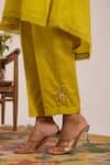 OMI_Green Chanderi, Cotton Satin Embroidery V-neck Lime Kurta Set _Online