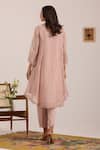 Shop_OMI_Lilac Chanderi, Cotton Satin Embroidery V-neck Panelled Flared Kurta Set _at_Aza_Fashions