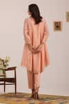 Shop_OMI_Peach Chanderi, Cotton Satin Embroidery V-neck Kurta Set _at_Aza_Fashions