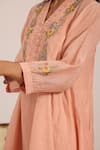 OMI_Peach Chanderi, Cotton Satin Embroidery V-neck Kurta Set _at_Aza_Fashions