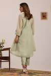 Shop_OMI_Green Chanderi, Cotton Satin Embroidery V-neck Sea Kurta Set _at_Aza_Fashions