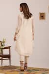 OMI_Off White Chanderi, , Satin Embroidery Split V-neck Kurta Set _Online_at_Aza_Fashions