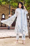 Missprint_White Chanderi, Cotton Embroidery Collared Saira Kurta Set _Online_at_Aza_Fashions