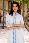 Buy_Missprint_White Chanderi, Cotton Embroidery Collared Saira Kurta Set _Online_at_Aza_Fashions