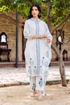Missprint_White Chanderi, Cotton Embroidery Collared Saira Kurta Set _at_Aza_Fashions