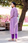 Shop_Missprint_Purple Silk, Cotton V-neck Chanderi Hand Block Print Kurta Set _at_Aza_Fashions