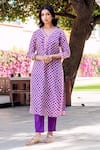 Buy_Missprint_Purple Silk, Cotton V-neck Chanderi Hand Block Print Kurta Set _at_Aza_Fashions