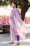 Shop_Missprint_Purple Silk, Cotton Embroidery V-neck Amara Chanderi Kurta Suit Set _at_Aza_Fashions