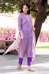 Buy_Missprint_Purple Silk, Cotton Embroidery V-neck Amara Chanderi Kurta Suit Set _Online_at_Aza_Fashions