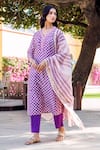 Shop_Missprint_Purple Silk, Cotton Embroidery V-neck Amara Chanderi Kurta Suit Set _Online_at_Aza_Fashions