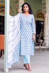 Buy_Missprint_Blue Chanderi, Cotton Embroidery V-neck Rhea Kurta Suit Set _Online_at_Aza_Fashions