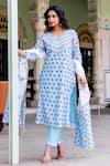 Buy_Missprint_Blue Chanderi, Cotton Embroidery V-neck Rhea Kurta Suit Set _at_Aza_Fashions