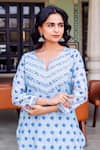 Shop_Missprint_Blue Chanderi, Cotton Embroidery V-neck Rhea Kurta Suit Set 