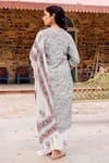Shop_Missprint_Teal Cotton Embroidery V-neck Kavita Kurta Suit Set _at_Aza_Fashions