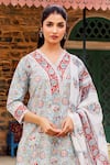 Buy_Missprint_Teal Cotton Embroidery V-neck Kavita Kurta Suit Set _Online_at_Aza_Fashions