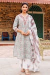 Shop_Missprint_Teal Cotton Embroidery V-neck Kavita Kurta Suit Set _Online_at_Aza_Fashions