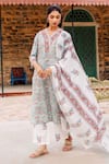 Buy_Missprint_Teal Cotton Embroidery V-neck Kavita Kurta Suit Set 