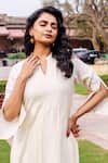 Missprint_White Cotton, Silk Lace V-neck Antique Chanderi Kurta Set _Online_at_Aza_Fashions