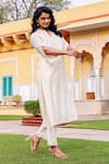 Shop_Missprint_White Cotton, Silk Lace V-neck Antique Chanderi Kurta Set 