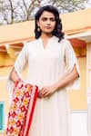 Missprint_White Cotton, Silk Embroidery Keyhole Neck Antique Chanderi Kurta Set _Online_at_Aza_Fashions