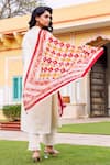 Shop_Missprint_White Cotton, Silk Embroidery Keyhole Neck Antique Chanderi Kurta Set _at_Aza_Fashions
