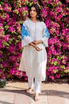 Shop_Missprint_White Cotton, Silk Embroidery Round Neck Aarohi Chanderi Brush Painted Set _Online_at_Aza_Fashions
