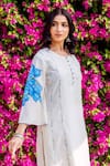 Missprint_White Cotton, Silk Embroidery Round Neck Aarohi Chanderi Brush Painted Set _at_Aza_Fashions