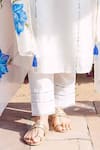 Missprint_White Cotton, Silk Embroidery Round Neck Brush Painted Kurta Suit Set _Online_at_Aza_Fashions