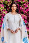 Buy_Missprint_White Cotton, Silk Embroidery Round Neck Brush Painted Kurta Suit Set _Online_at_Aza_Fashions