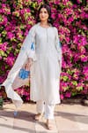 Missprint_White Cotton, Silk Embroidery Round Neck Brush Painted Kurta Suit Set _at_Aza_Fashions
