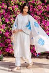 Buy_Missprint_White Cotton, Silk Embroidery Round Neck Brush Painted Kurta Suit Set 