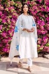 Missprint_White Cotton, Silk Embroidery Round Neck Brush Painted Kurta Suit Set _Online